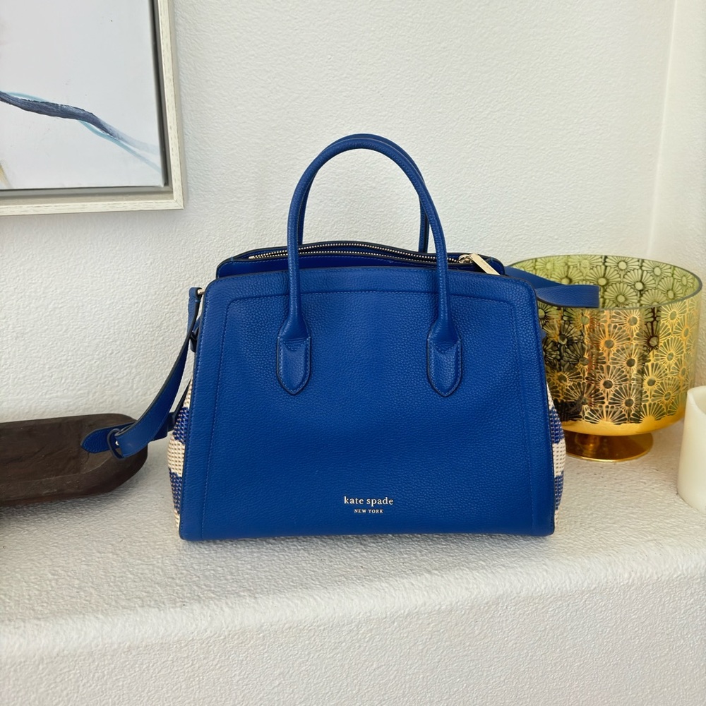 Kate Spade Classic Blue Leather Striped Woven Knott